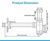 Fossa Steel Bottle Trap for Wash basins | Bottle Trap With Wall Flange and 12 Inches Pipe | Chrome Finish SBT-101 - Fossa Home